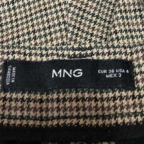 MNG Mango Womens Brown Tan Houndstooth High Waist Trousers Dress Pants Size 4 - Picture 4 of 4
